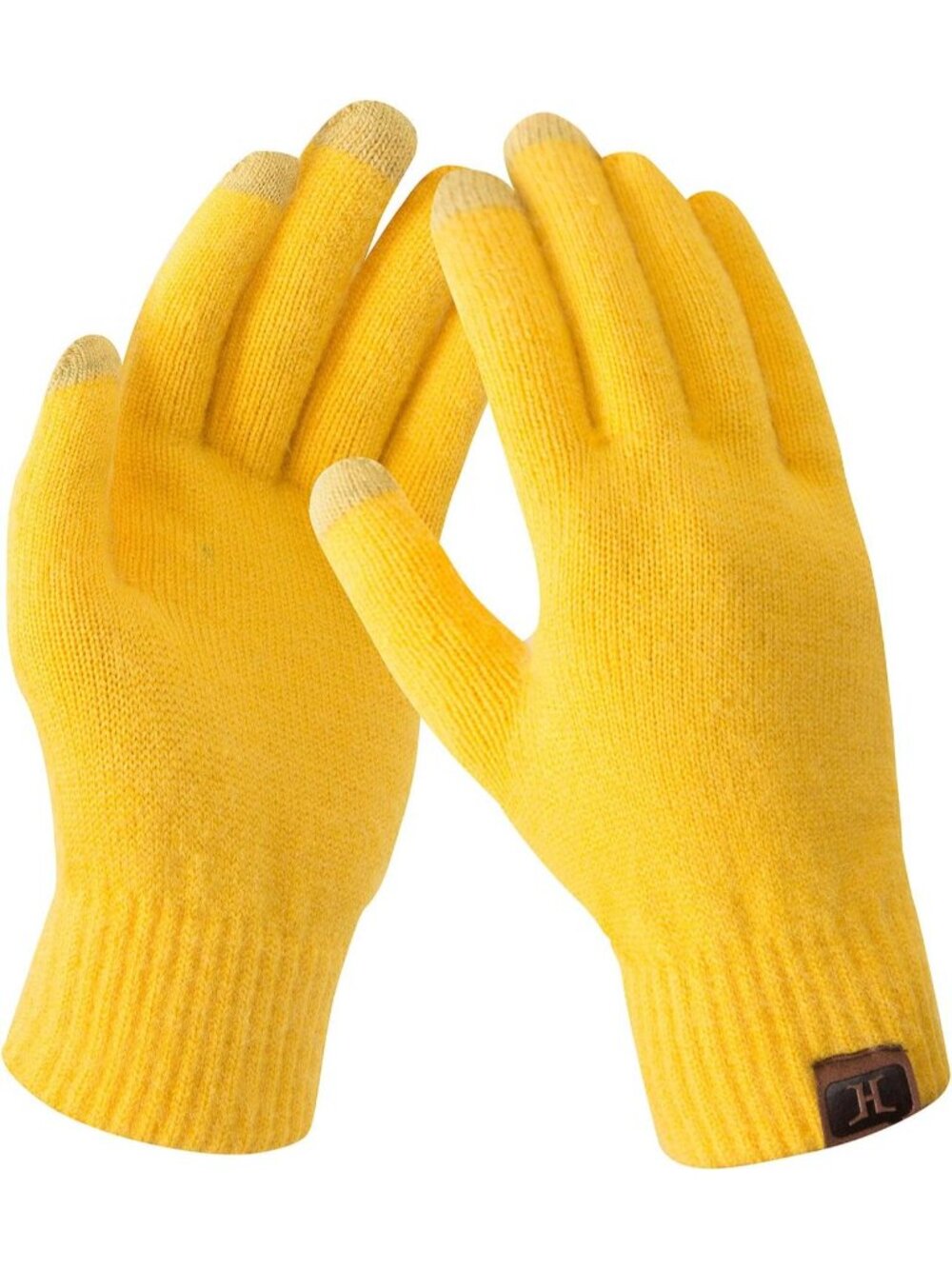Women's Yellow Winter Touchscreen Wool Warm Fleece Elastic Cuffs Lined Gloves